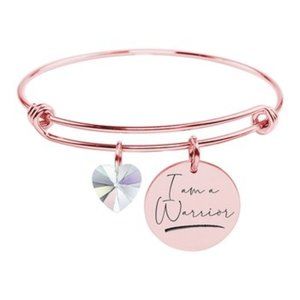 Rose Goldtone Crystal 'I Am Warrior' Adjustable Bangle